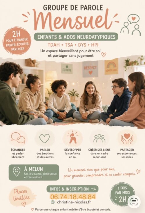 Groupe de Parole Mensuel – Enfants & Ados Neuroatypiques